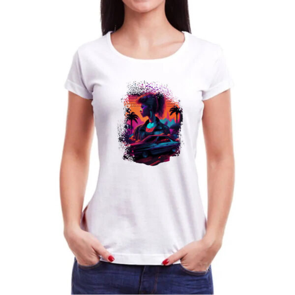 Camiseta Baby Look Girl Muscle Car Neon Art - Imagem 3