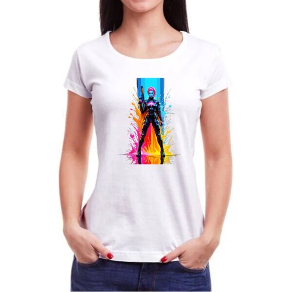Camiseta Baby Look Guerreira espacial splash art - Imagem 3