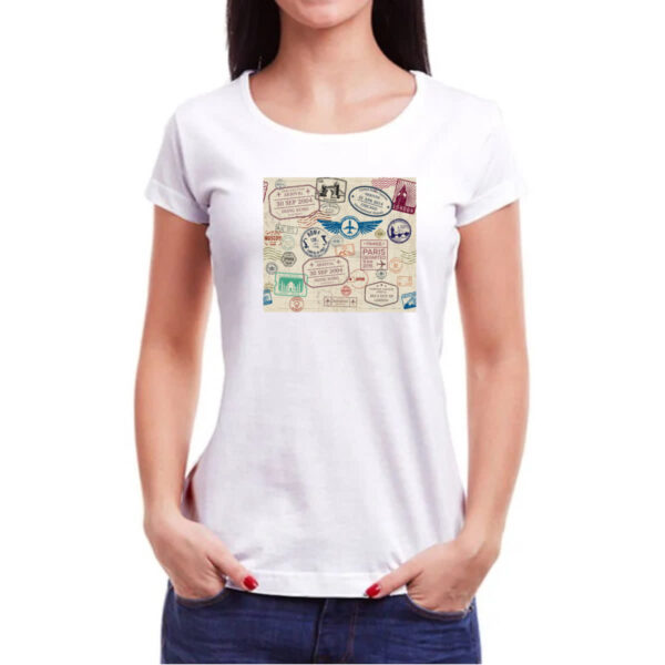 Camiseta Baby Look Viagem passaport stamp - Imagem 3