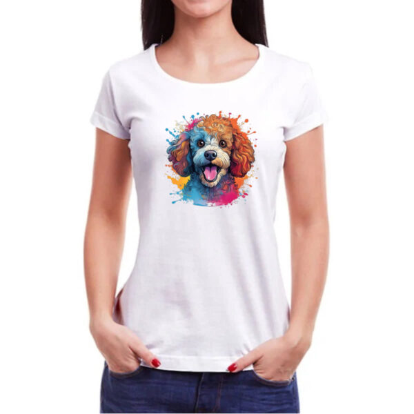 Camiseta Baby Look Poodle watercolor art - Imagem 3