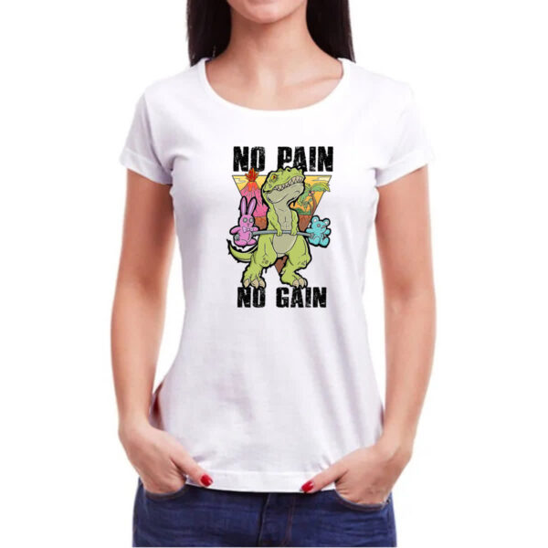 Camiseta Baby Look Dinossauro No Pain No Gain - Imagem 3