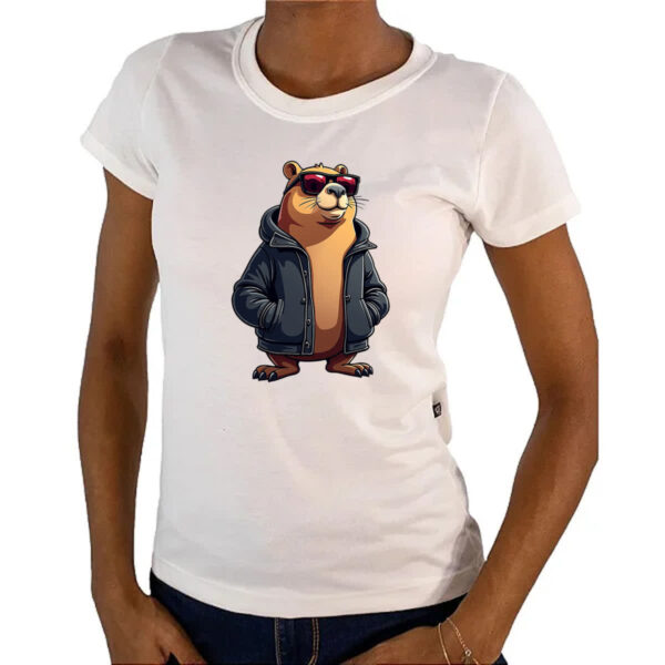 Camiseta Baby Look Capivara de Jaqueta e Oculos - Imagem 4