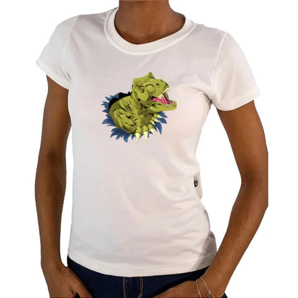 Camiseta Baby Look Tiranossauro Rex Rasgando a Camisa - Imagem 4