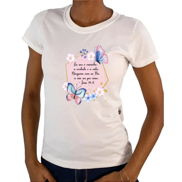 Camiseta Baby Look Versiculo moldurado eu sou o caminho - Imagem 4