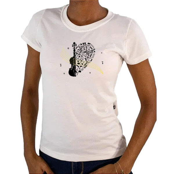 Camiseta Baby Look Violino Silhueta Elementos Musicais - Imagem 4