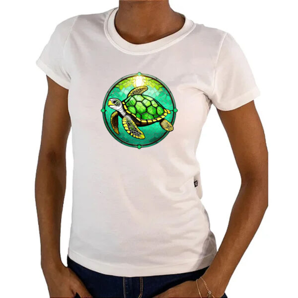 Camiseta Baby Look Vitral tartaruga - Imagem 4