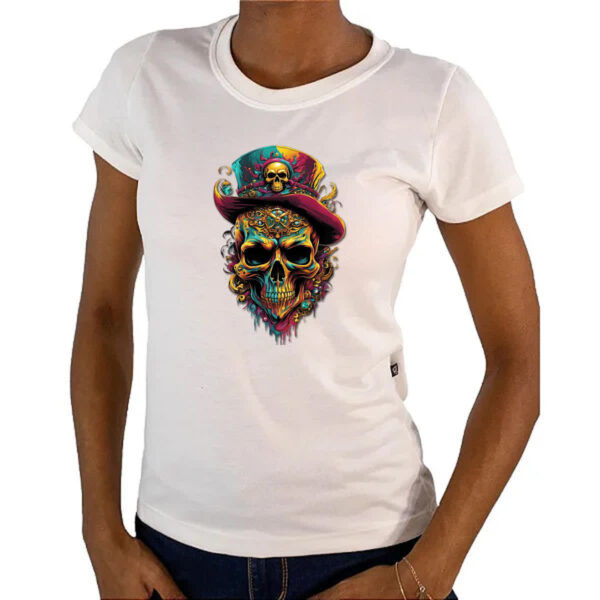 Camiseta Baby Look Cranio pirata joias - Imagem 4