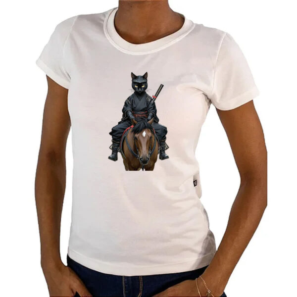 Camiseta Baby Look Gato preto samurai - Imagem 4