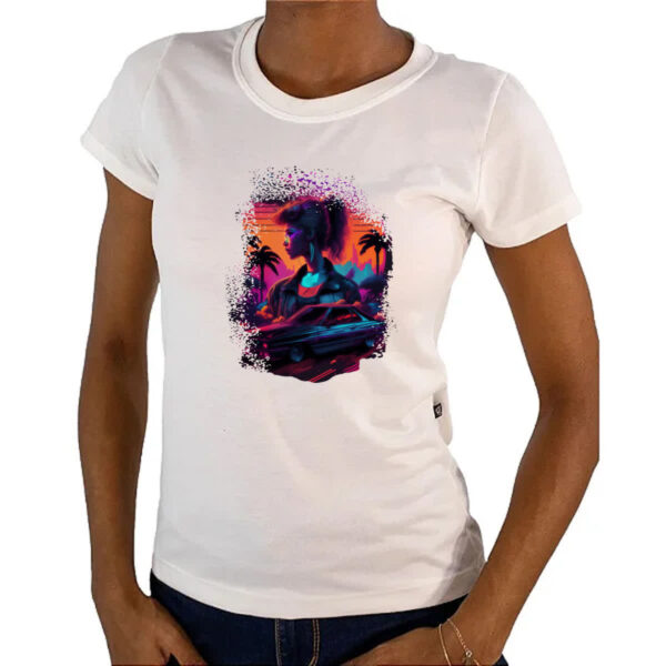 Camiseta Baby Look Girl Muscle Car Neon Art - Imagem 4