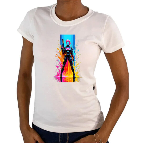 Camiseta Baby Look Guerreira espacial splash art - Imagem 4