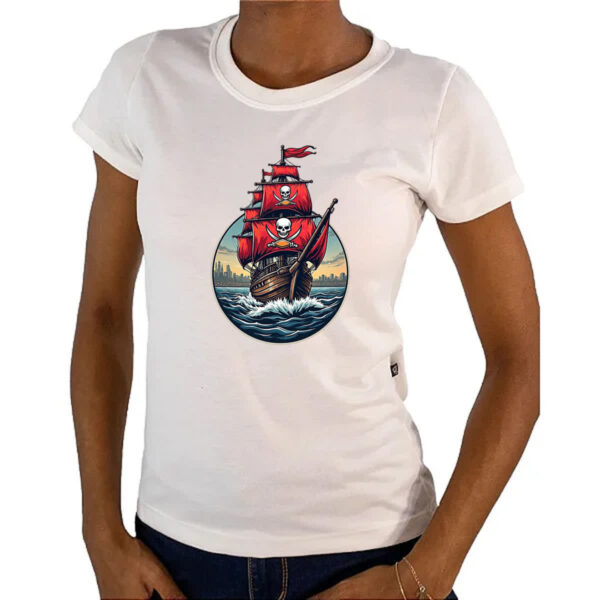 Camiseta Baby Look Navio Pirata circle logo - Imagem 4