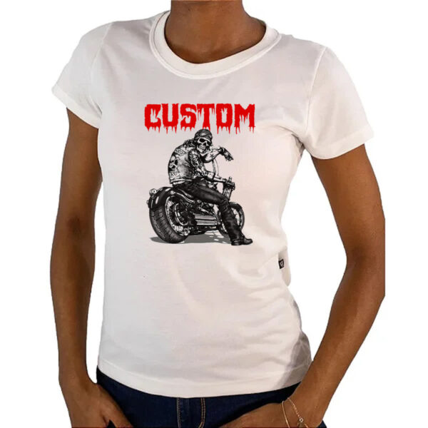 Camiseta Baby Look Moto Skull Custom - Imagem 4