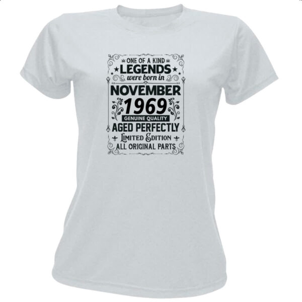 Camiseta Baby Look Legends Were Born NOV-1969