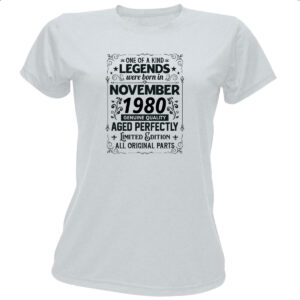 Camiseta Baby Look Legends Were Born NOV-1980