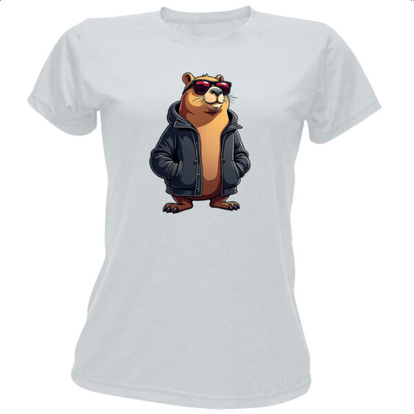 Camiseta Baby Look Capivara de Jaqueta e Oculos