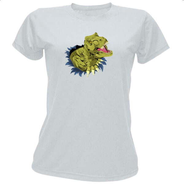 Camiseta Baby Look Tiranossauro Rex Rasgando a Camisa