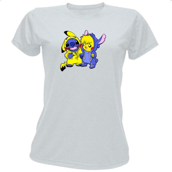 Camiseta Baby Look Stitch and Pikachu