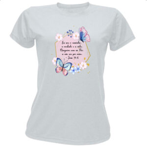 Camiseta Baby Look Versiculo moldurado eu sou o caminho