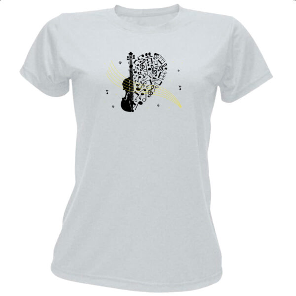 Camiseta Baby Look Violino Silhueta Elementos Musicais