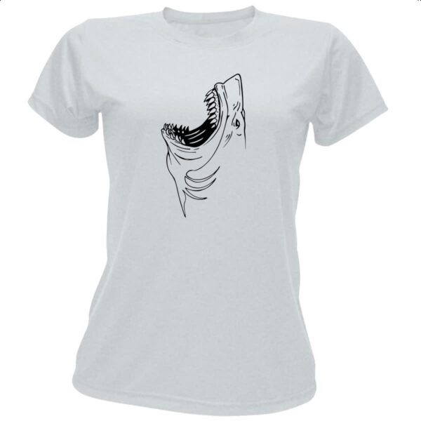 Camiseta Baby Look Tubarao atacando o pescoco