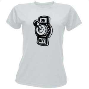 Camiseta Baby Look Botao Liga Desliga On Off