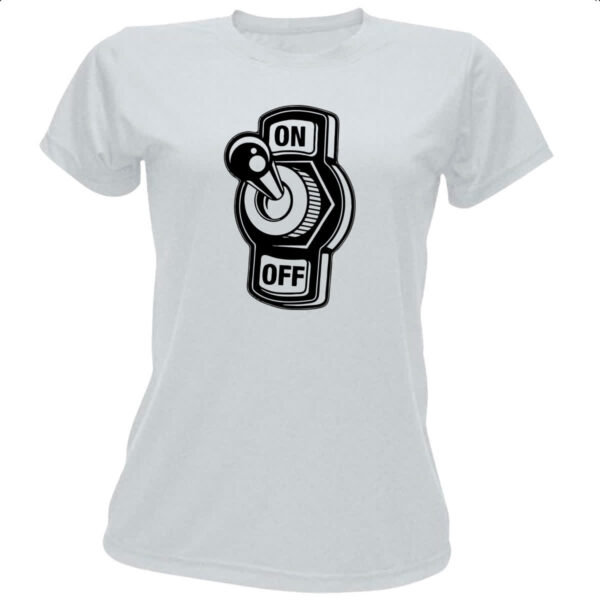 Camiseta Baby Look Botao Liga Desliga On Off