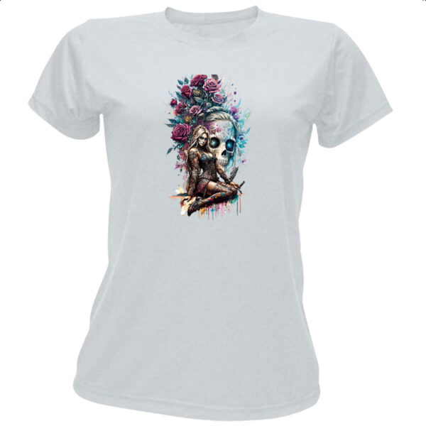 Camiseta Baby Look Catrina Rosas Splash Art