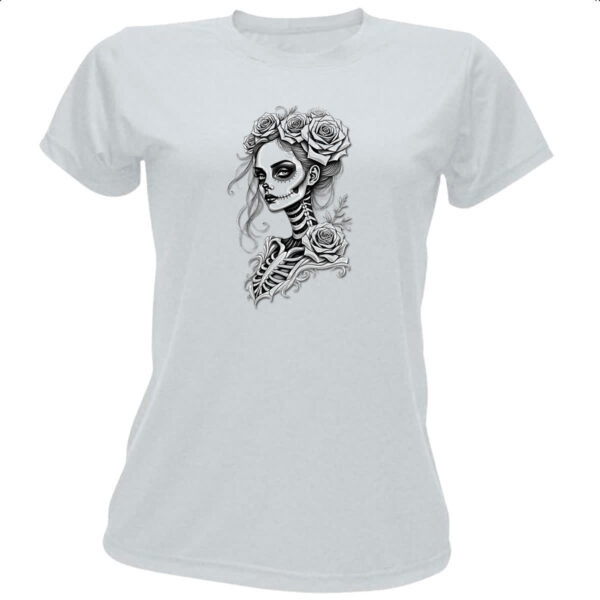 Camiseta Baby Look Catrina rosas grafite