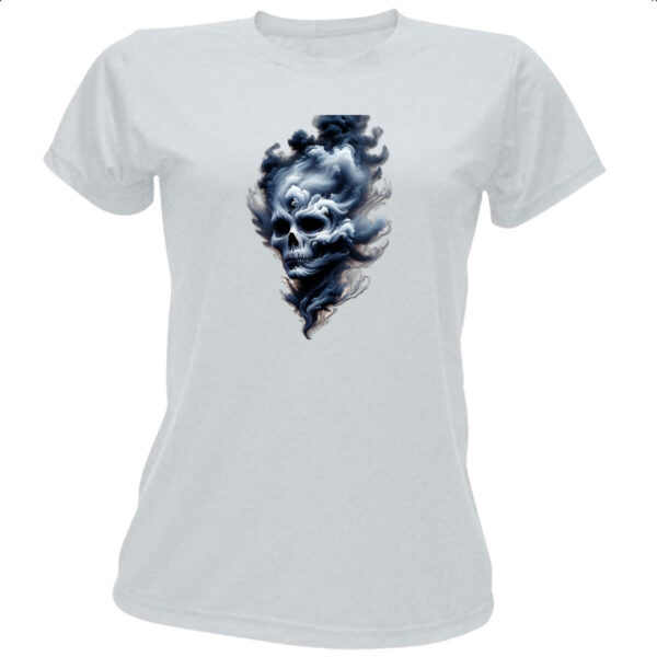 Camiseta Baby Look Caveira esfumacada