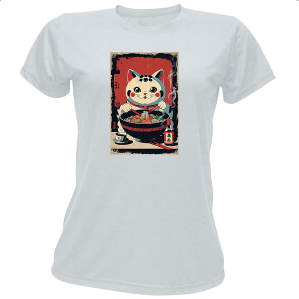 Camiseta Baby Look Gato Maneki-neko vintage lamen