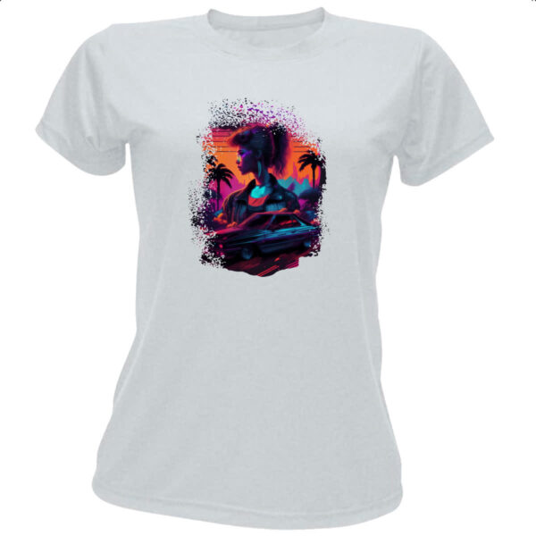 Camiseta Baby Look Girl Muscle Car Neon Art