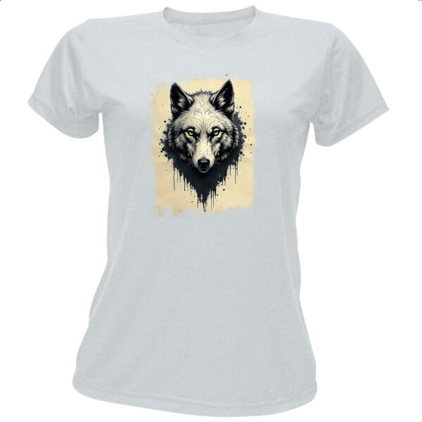 Camiseta Baby Look Lobo face pintura em papiro