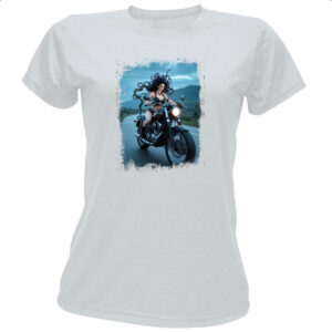 Camiseta Baby Look Medusa andando de moto