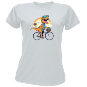 Camiseta Baby Look T-Rex na bicicleta