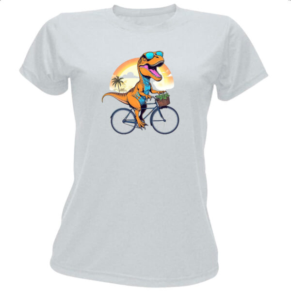 Camiseta Baby Look T-Rex na bicicleta