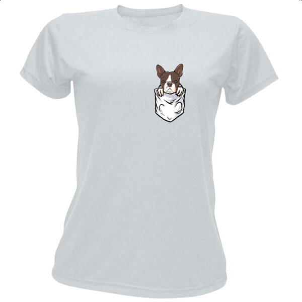 Camiseta Baby Look Cachorro Bulldog no bolso