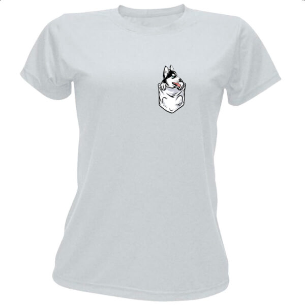 Camiseta Baby Look Cachorro Husk no bolso