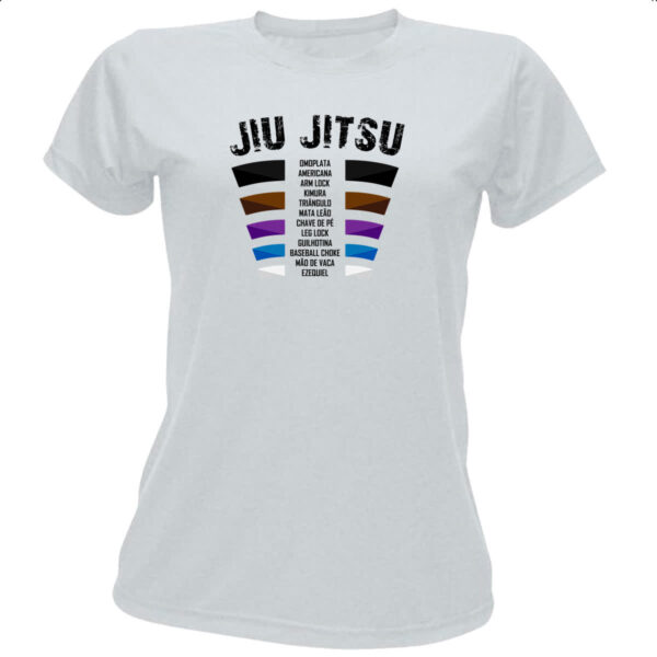 Camiseta Baby Look Jiu Jitsu faixas e golpes