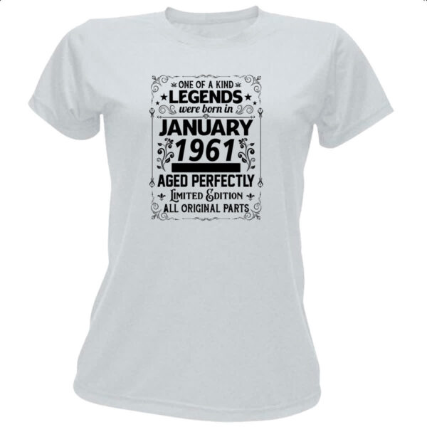 Camiseta Baby Look Legends Were Born JAN-1961