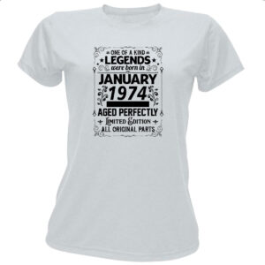 Camiseta Baby Look Legends Were Born JAN-1974