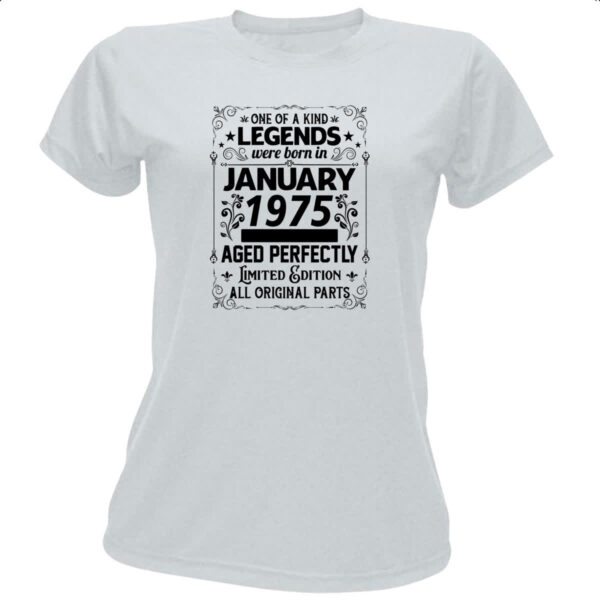 Camiseta Baby Look Legends Were Born JAN-1975