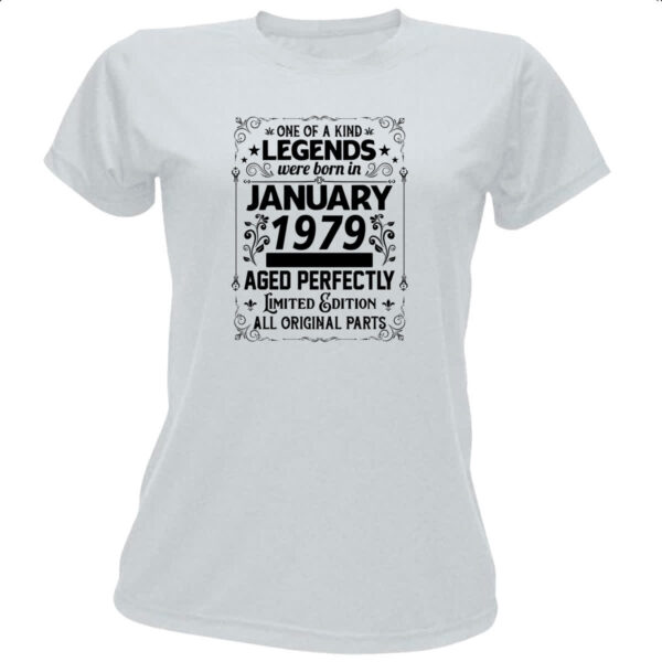 Camiseta Baby Look Legends Were Born JAN-1979