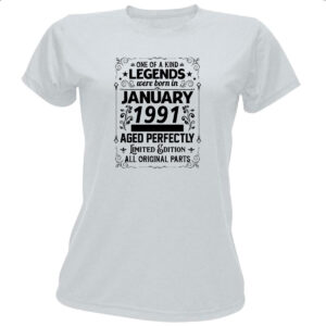 Camiseta Baby Look Legends Were Born JAN-1991