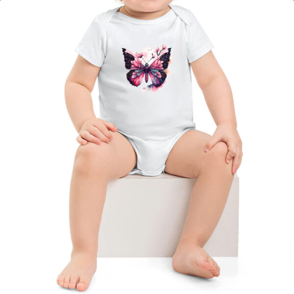 Body infantil Borboleta com flores rosas - Imagem 2