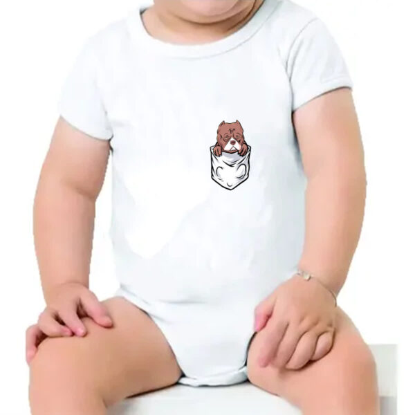Body infantil Cachorro PitBull no bolso - Imagem 4