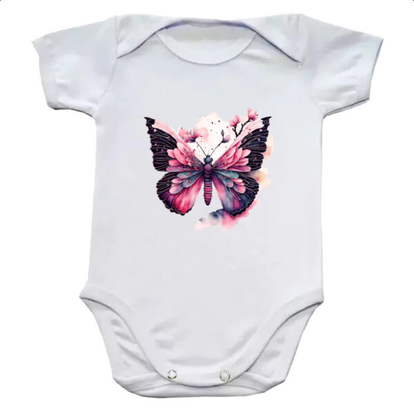 Body infantil Borboleta com flores rosas