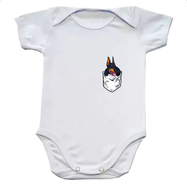 Body infantil Cachorro doberman no bolso