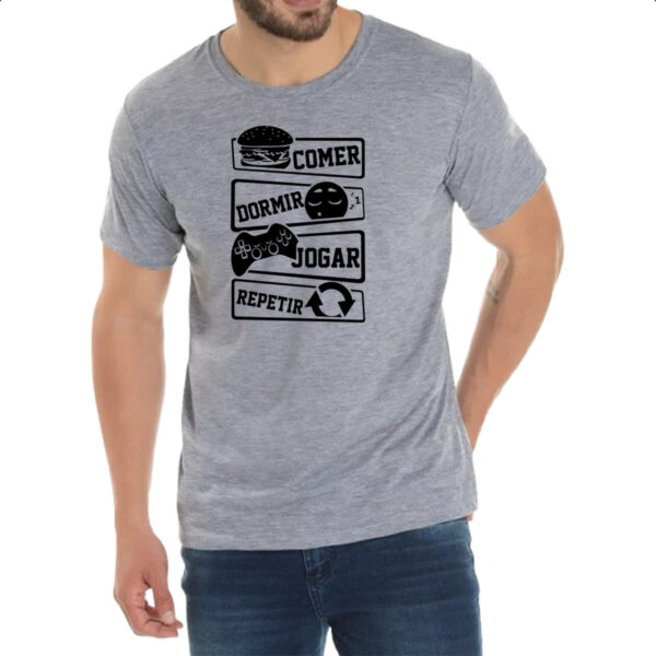 Camiseta Cinza Comer Dormir Jogar Repetir - Imagem 2