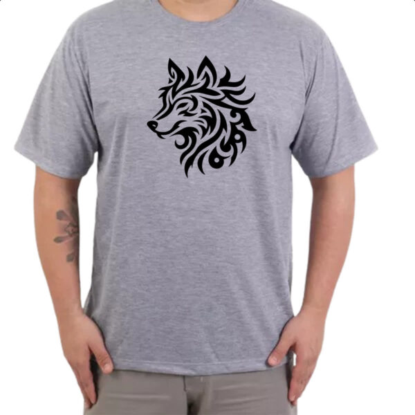 Camiseta Cinza Lobo silhueta tribal - Imagem 3