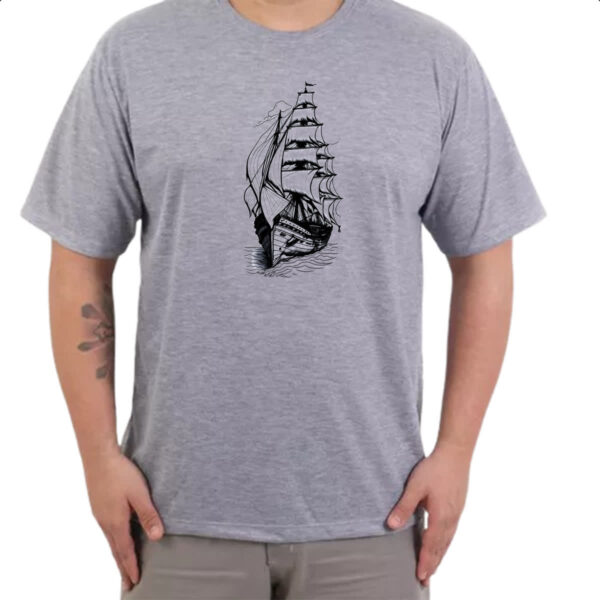 Camiseta Cinza Caravela desenhada a lapis - Imagem 3